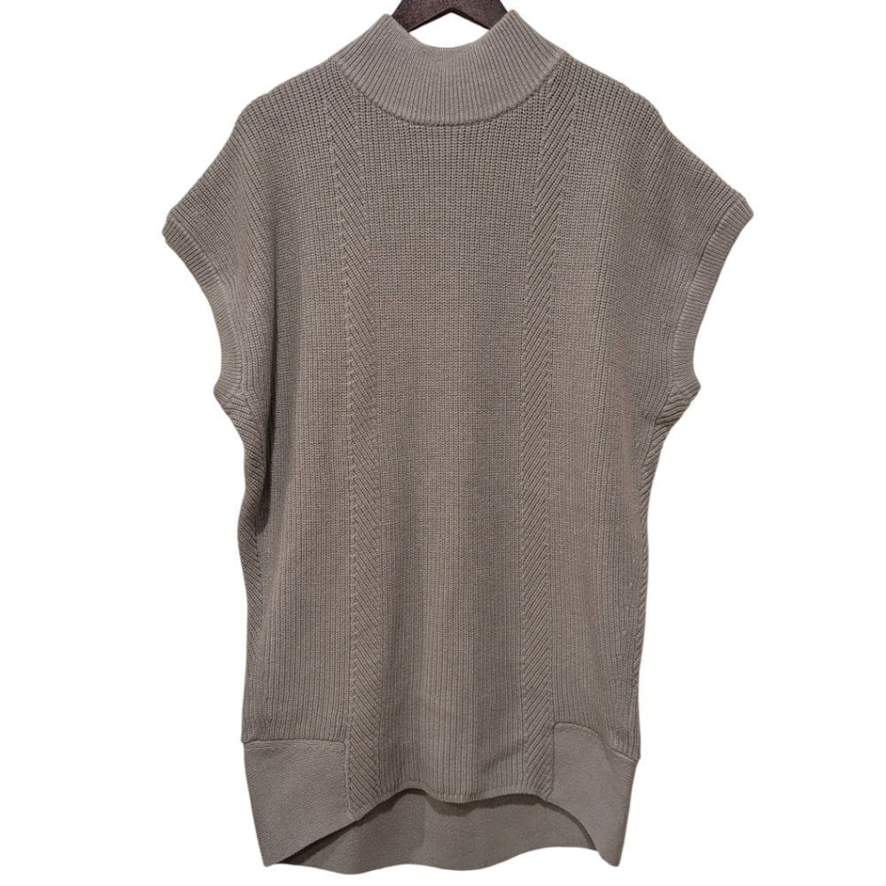 Anthropologie Grey Mock Neck Oversized Cap Sleeves Sweater Vest Large Petite NWT